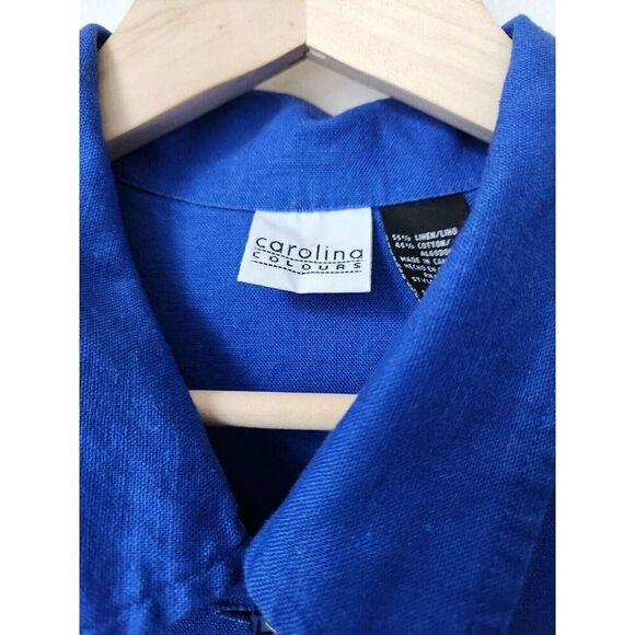 Vtg Carolina Colours womens linen blend southwestern stamp button front shirt 10 - Picture 4 of 6